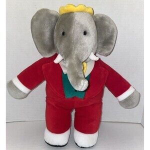 Vintage King Babar Elephant Plush Red Coat 1988 Gund 13" Stuffed Animal Brunhoff